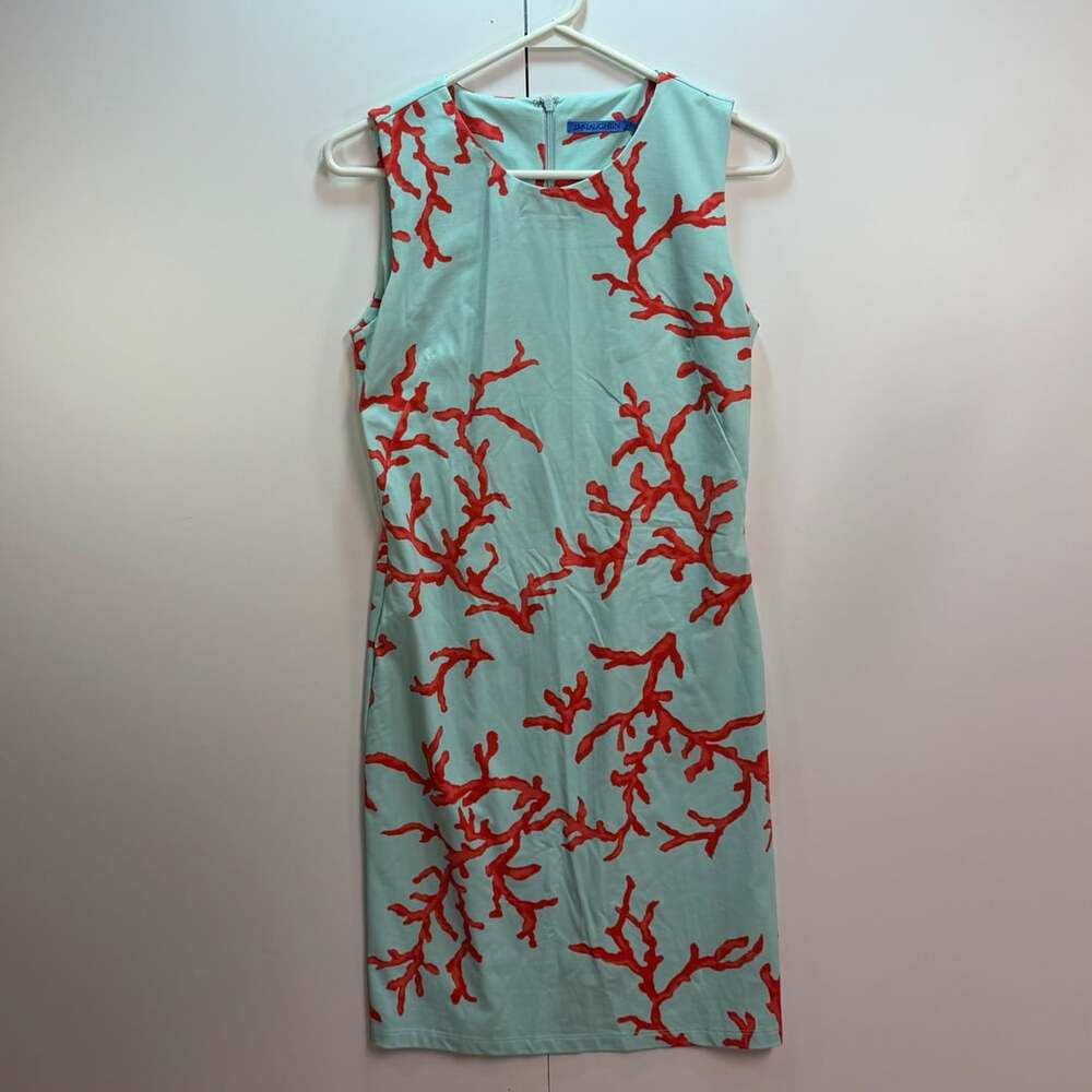 J. McLaughlin Dress Size XS Light Blue Coral Print Sheath Sleeveless